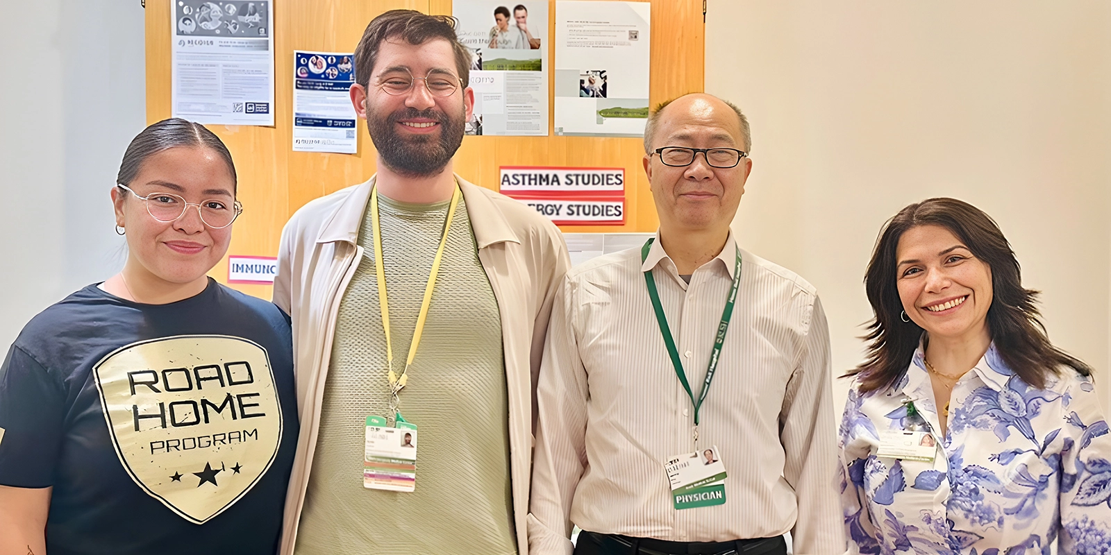 Four people who work on RECOVER-SLEEP pose inside Rush University Medical Center in Chicago, Illinois.