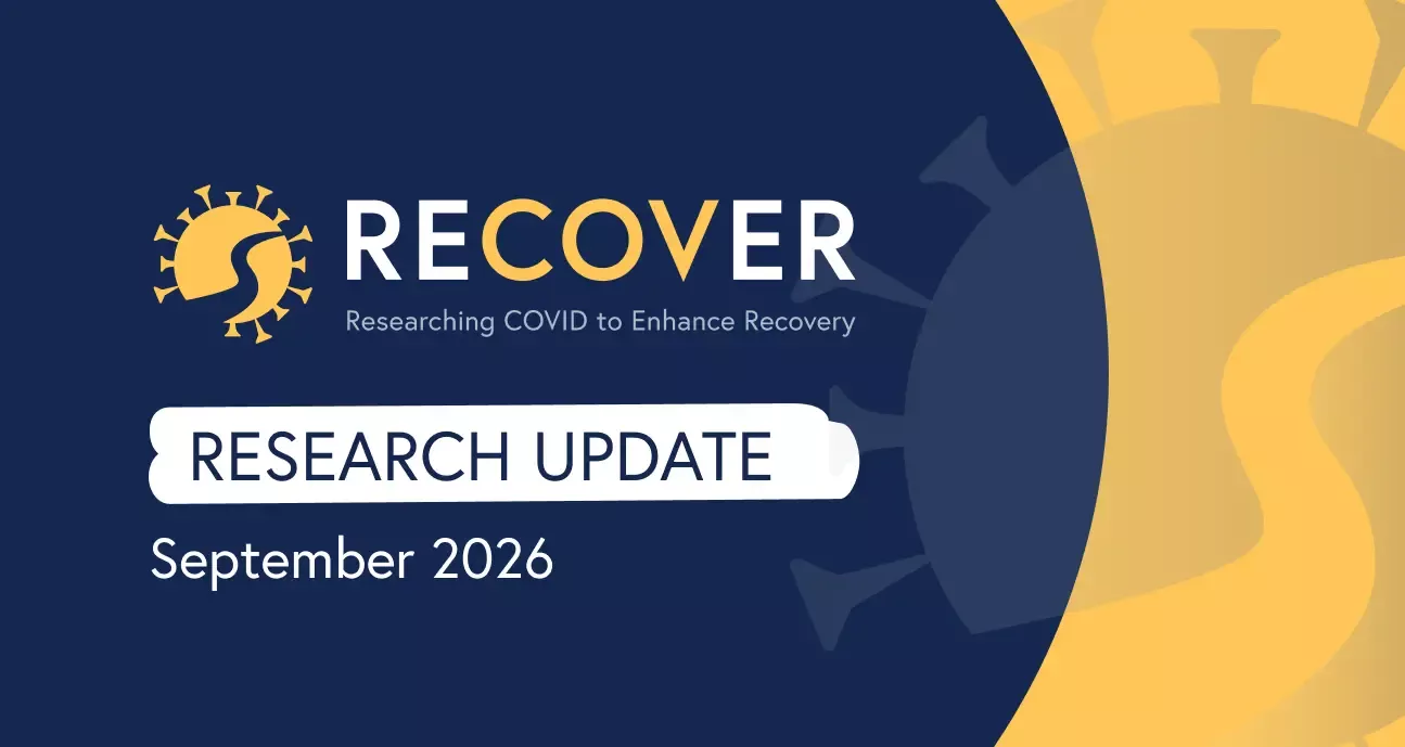 RECOVER blue and yellow graphic with RECOVER logo that reads: "RECOVER Research Update: September 2026.".