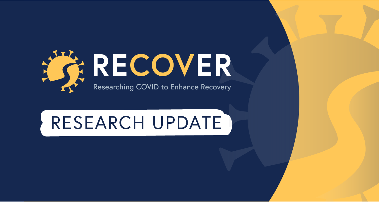 Blue and yellow graphic with RECOVER logo that reads "Research Update".