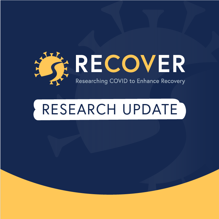 Blue and yellow graphic with RECOVER logo that reads "Research Update".